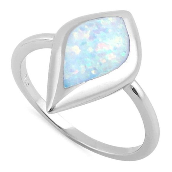 925 STERLING SILVER Lab Created Mystic Shape White Opal Ring - Picture 13 of 16